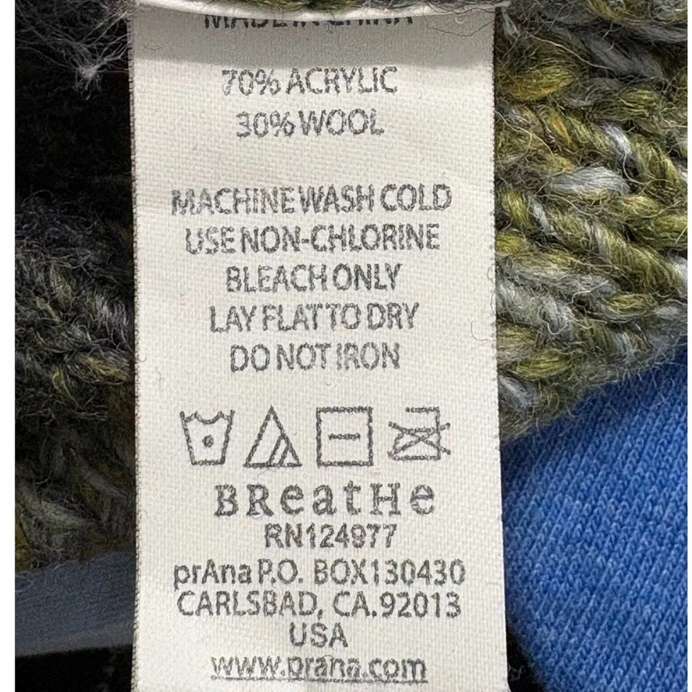 Prana Breathe Womens Medium Green Wool Blend Space Dye‎ Full Zip Hooded Sweater